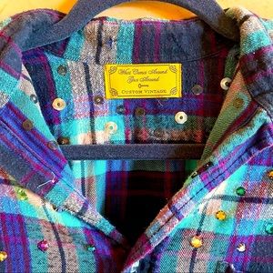 Swarovski Studded Blue and Purple Vintage Flannel Upcycled Country West…